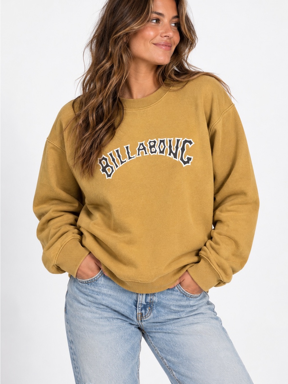 Retro Billabong Unisex Mustard Ying-Yang Crew Sweatshirt
